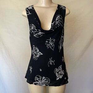 April Cornell Elegant Black and White Floral  Top